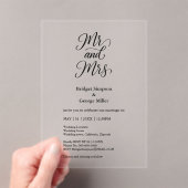 zwart transparant heer en mevrouw Elegant Wedding Acryl Uitnodigingen (Insitu (Draagbaar))