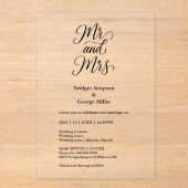 zwart transparant heer en mevrouw Elegant Wedding Acryl Uitnodigingen (Voorkant)