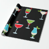 Zwart Trendy Cocktail Party Kerstmis Cadeaupapier (Uitgerold)
