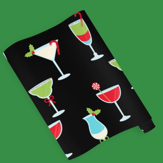 Zwart Trendy Cocktail Party Kerstmis Cadeaupapier