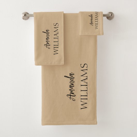 Zwart Trendy Elegant Voornaam | Tan Brown Bad Handdoek (Insitu)