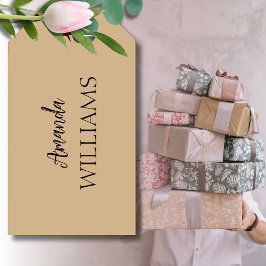 Zwart Trendy Elegant Voornaam | Tan Brown Cadeaulabel
