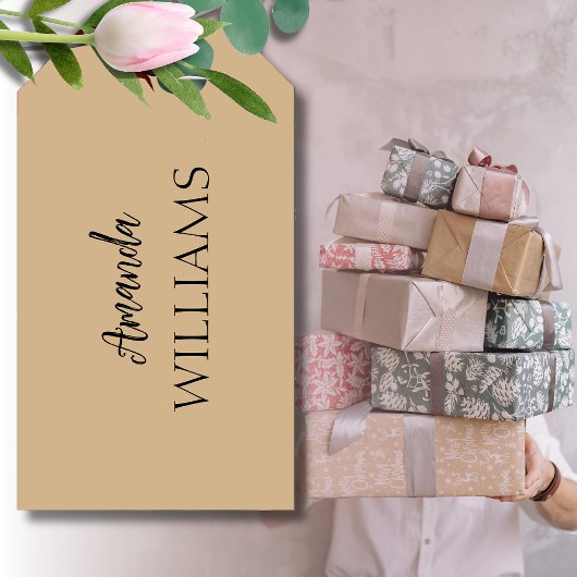Zwart Trendy Elegant Voornaam | Tan Brown Cadeaulabel