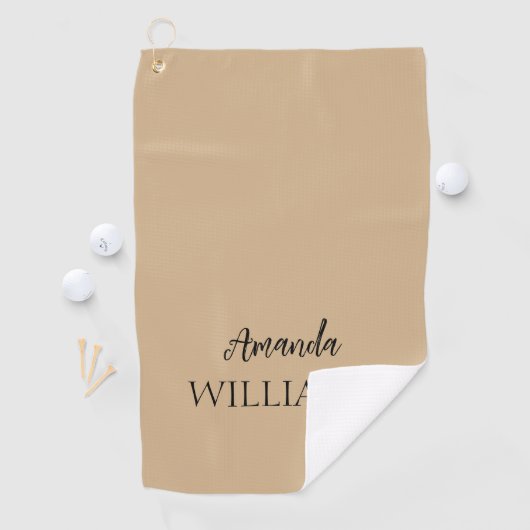 Zwart Trendy Elegant Voornaam | Tan Brown Golfhanddoek (Insitu)