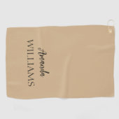 Zwart Trendy Elegant Voornaam | Tan Brown Golfhanddoek (Horizontaal)