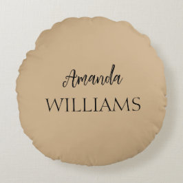 Zwart Trendy Elegant Voornaam | Tan Brown Rond Kussen