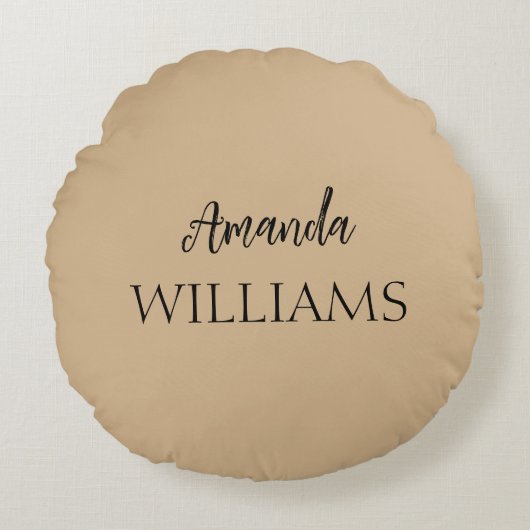 Zwart Trendy Elegant Voornaam | Tan Brown Rond Kussen (Voorkant)