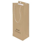 Zwart Trendy Elegant Voornaam | Tan Brown Wijn Cadeautas (Achterkant Gekanteld)