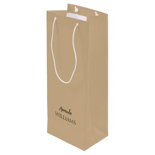Zwart Trendy Elegant Voornaam | Tan Brown Wijn Cadeautas (Achterkant Gekanteld)