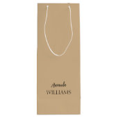 Zwart Trendy Elegant Voornaam | Tan Brown Wijn Cadeautas (Achterkant)