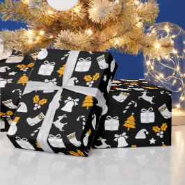 Zwart Trendy Kerst Naadloos Patroon Cadeaupapier