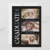 Zwart Trendy Serif Meerdere Foto Afstuderen Aankondiging (Voorkant)