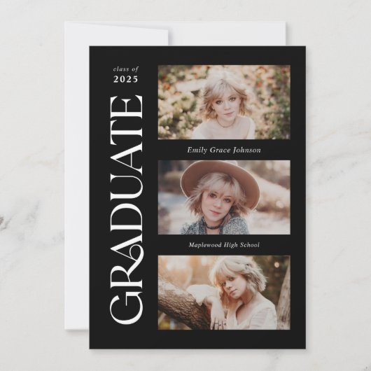 Zwart Trendy Serif Meerdere Foto Afstuderen Aankondiging (Voorkant)