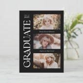Zwart Trendy Serif Meerdere Foto Afstuderen Aankondiging (Staand voorkant)