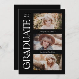 Zwart Trendy Serif Meerdere Foto Afstuderen Aankondiging