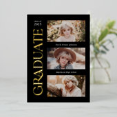 Zwart Trendy Serif Meerdere Foto Afstuderen Folie Uitnodiging (Staand Voorkant)