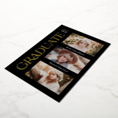 Zwart Trendy Serif Meerdere Foto Afstuderen Folie Uitnodiging (Gedraaid)