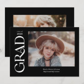 Zwart Trendy Serif Twee foto's Afstuderen Aankondiging (Voorkant / Achterkant)