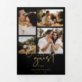 Zwart Trendy & Stijlvolle Collage Bruiloft 7 Foto' Drieluik Uitnodiging (Cover)