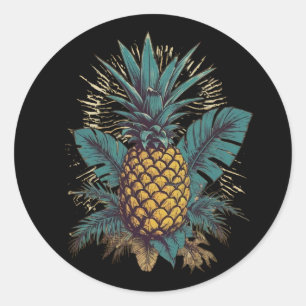  Zwart Trendy Tropische Ananas Ronde Sticker