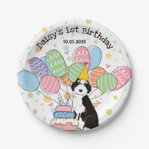Zwart Tri Aussiedoodle Verjaardagsfeestje Papieren Bordje
