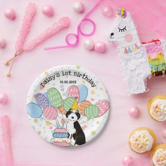 Zwart Tri Aussiedoodle Verjaardagsfeestje Papieren Papieren Bordje (Feest)