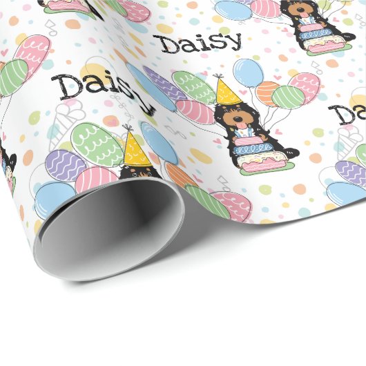 Zwart Tri gekleurde Cockapoo Cavapoo hond Verjaard Cadeaupapier (Rol Hoek)