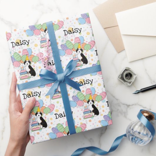 Zwart Tri Kleur Aussiedoodle Hond Verjaardag Cadeaupapier (Geschenken)