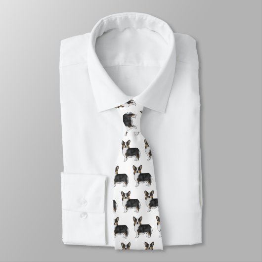 Zwart Tri Pembroke Welsh Corgi Patroon Monogram Stropdas (Gebonden)
