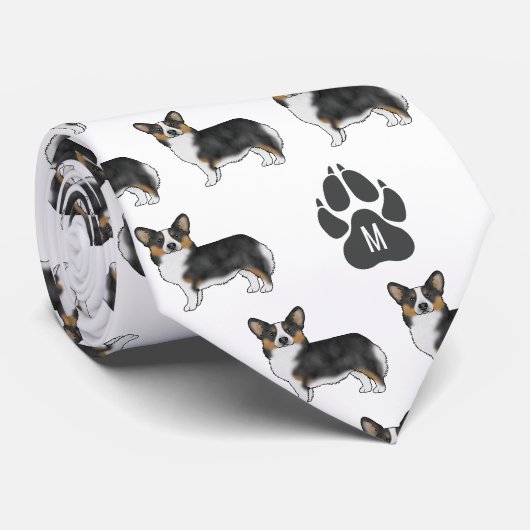 Zwart Tri Pembroke Welsh Corgi Patroon Monogram Stropdas (Opgerold)