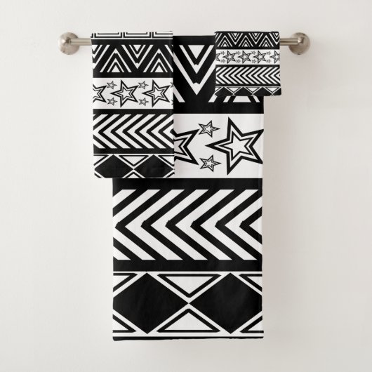 Zwart Tribal Design Bad Handdoek (Insitu)