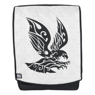 Zwart Tribal Eagle Illustratie Wit Damask Rugtassen