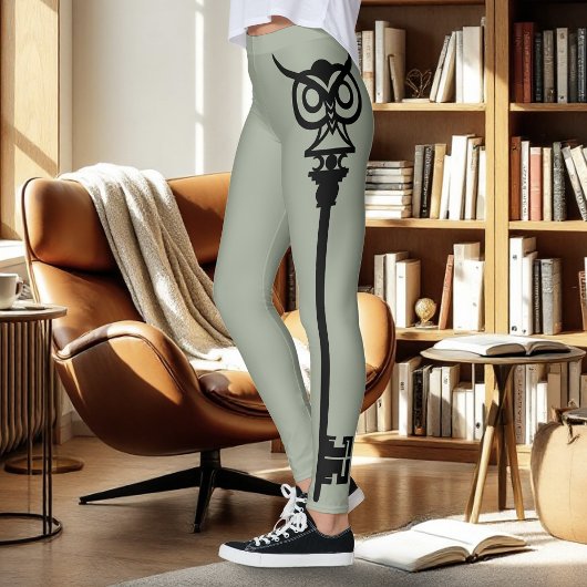 Zwart Tribal Groene Uil Skelton Sleutel Leggings