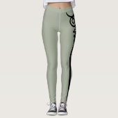 Zwart Tribal Groene Uil Skelton Sleutel Leggings (Voorkant)