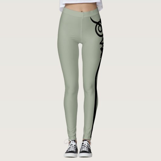 Zwart Tribal Groene Uil Skelton Sleutel Leggings (Voorkant)