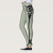 Zwart Tribal Groene Uil Skelton Sleutel Leggings (Links)