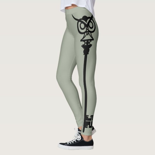 Zwart Tribal Groene Uil Skelton Sleutel Leggings (Links)