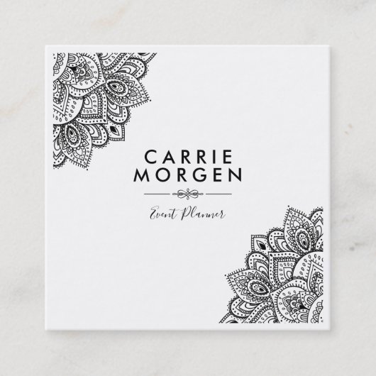 Zwart  Tribal Mandal Corner Lijst Vierkante Visitekaartje (Voorkant)