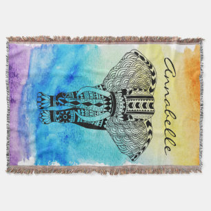 Zwart Tribal Olifant Rainbow Waterverf Custom Deken