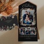 Zwart Trifold Christmas Kaart<br><div class="desc">Black Trifold Vakantie Kaart. Vereenvoudig uw vakantiegroeten met onze alles-in-één verzend- en zegelkaart van het Black Boho Botanical Christmas Holiday Kaart Collectie. Met een fotocollage lay-out voor vier persoonlijke foto's combineert deze kaart gemak met feestelijke charme. Personaliseer het met uw gekoesterde momenten en creëer een onvergetelijke vakantiegroet.</div>