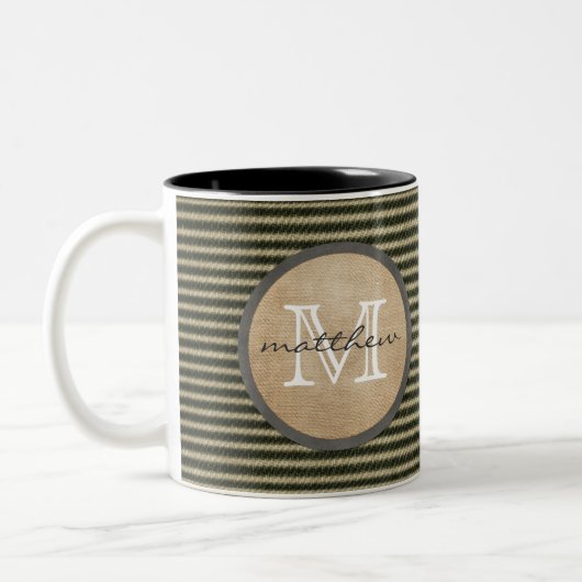  zwart trillerpatroonmonogram schoot tweekleurige koffiemok (Links)