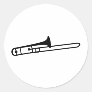 zwart trombone-instrumentpictogram ronde sticker