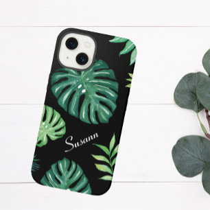 Zwart Tropisch Blad Patroon Telefoon Case iPhone 13 Hoesje
