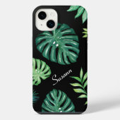 Zwart Tropisch Bladpatroon iPhone 14 Hoesje (Achterkant)