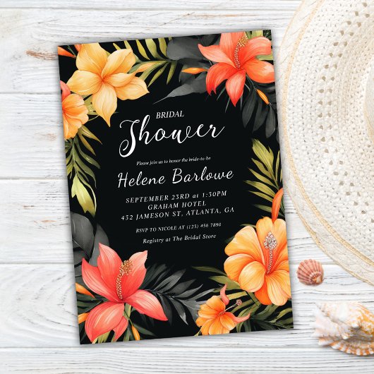 Zwart Tropisch Bruiloft Vrijgezellenfeest Kaart