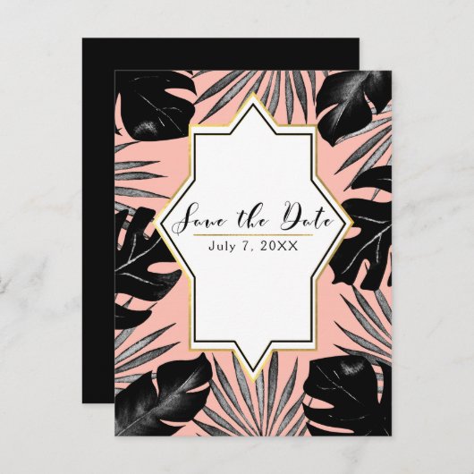 Zwart tropisch lekt koraal goud sparen de datum aankondigingskaart (Voorkant / Achterkant)