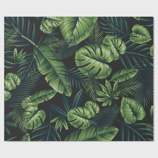 Zwart tropisch patroon cadeaupapier (Vlak)