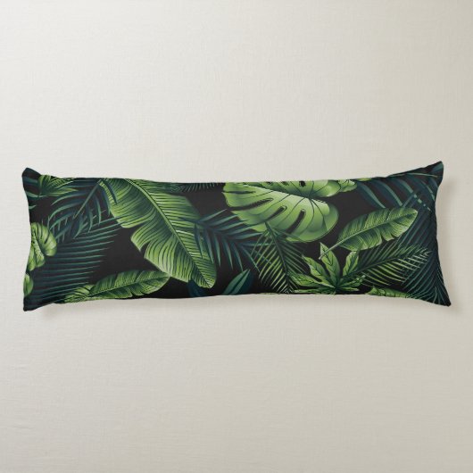Zwart tropisch patroon lichaamskussen (Achterkant)