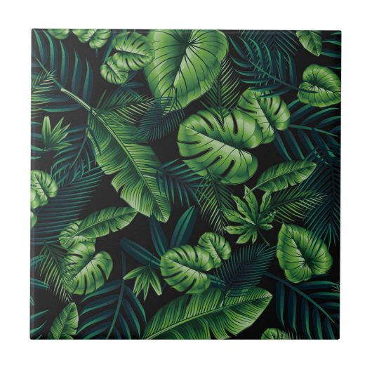 Zwart tropisch patroon tegeltje (Voorkant)