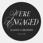 Zwart Trouwfeest Verlovingsfeest Favoren Ronde Sticker (Voorkant)